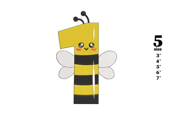 Bee in the Shape of the Number 1: A Charming Embroidery Design
