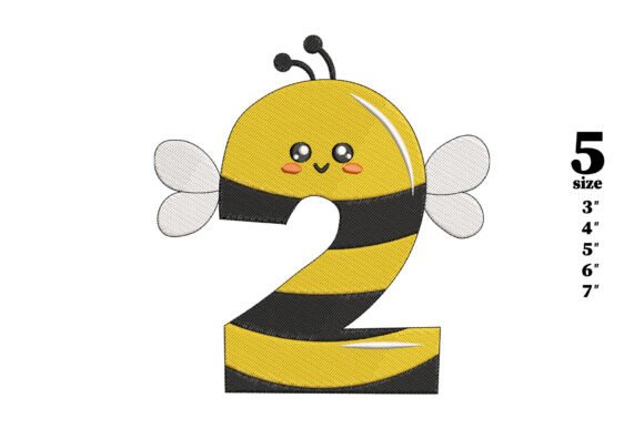 Bee in the Shape of the Number 2: A Festive Embroidery Design