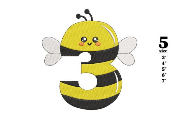 Bee in the Shape of the Number 3: A Charming Embroidery Design