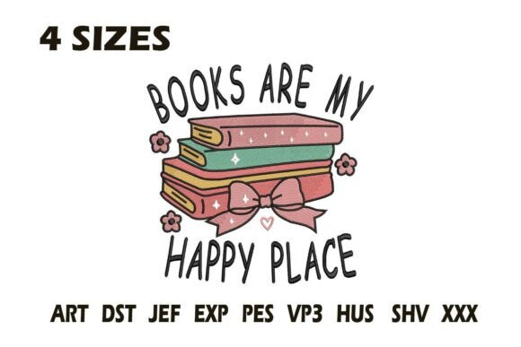 Books Are My Happy Place: A Whimsical Embroidery Design