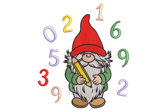 Charming Cute Gnome with Pencil Embroidery