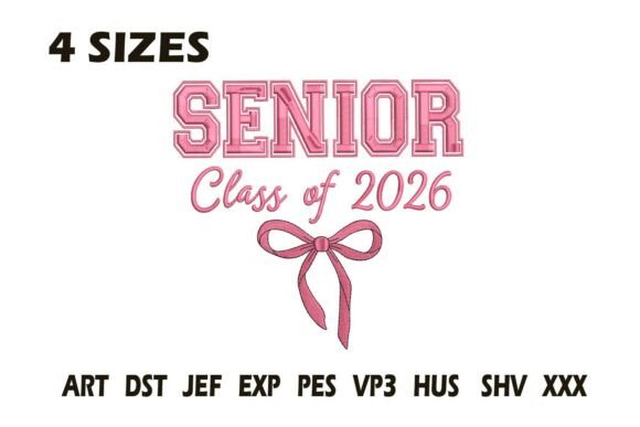 Charming Senior Class of 2026 Pink Bow Embroidery
