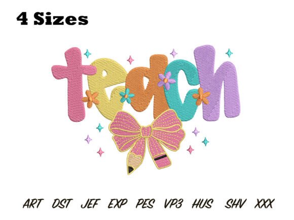 Charming Teach with Bow Embroidery Design